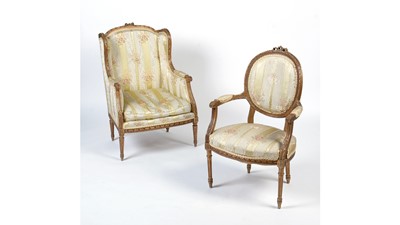 Lot 13 - A 19th Century giltwood fauteuil en bergere, and a fauteuil a la reine.