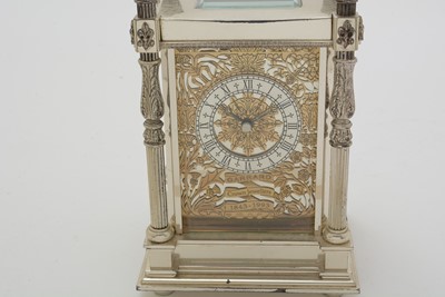 Lot 565 - 'The Canopy Clock': a large silver carriage clock, by Garrard