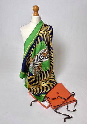 Lot 857 - A Hermes "Le Tigre Royale" silk scarf designed by Christiane Vauzelles (1977)