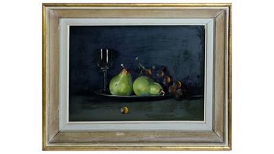 Lot 295 - Peter F. Fuller - Chiaroscuro Still Life with Pears and Grapes | oil