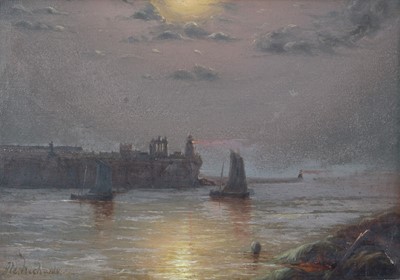 Lot 93 - J* W* Richards - Tynemouth Lighthouse at Eventide | oil