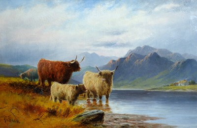 Lot 109 - John Davison Liddell - Highland Cows in the Shallows of a Loch | oil