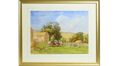 Lot 863 - John Edgar Mitchell - Feeding the Calves | watercolour