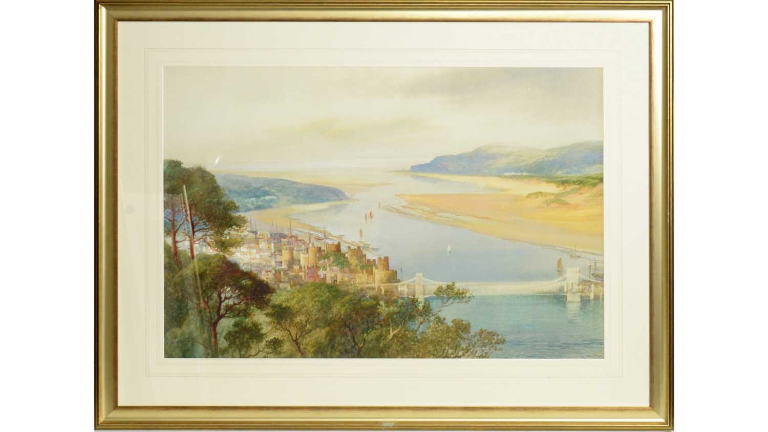Lot 608 - John Shapland - Large Panoramic View of Conwy Wales | watercolour