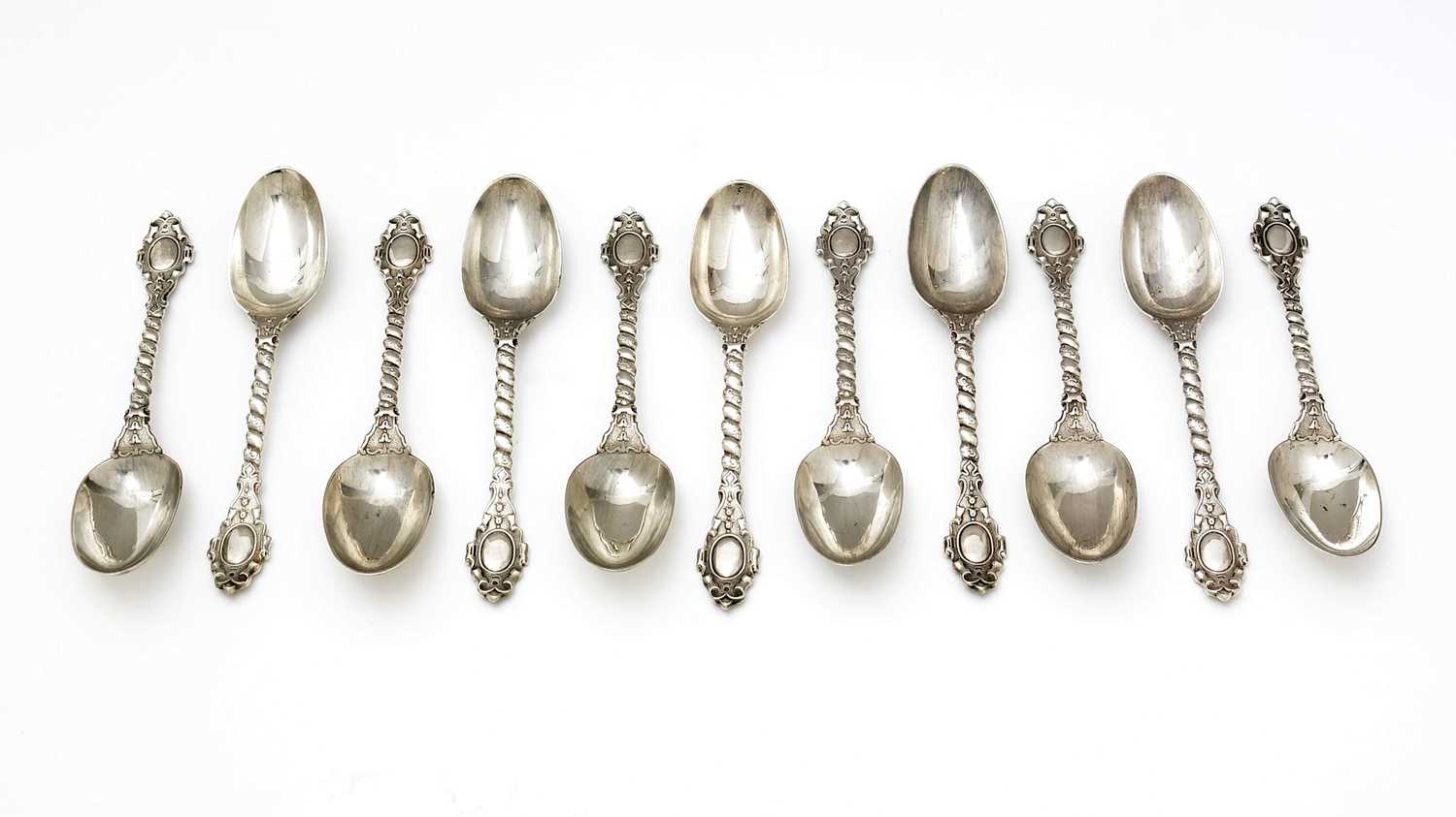 Lot 604 - A set of eleven Victorian silver spoons, by Francis Higgins II