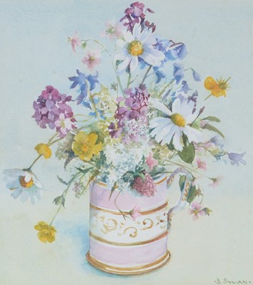 Lot 79 - B. Swan - Wildflower Still Life in a Victorian Lustre Cup | watercolour