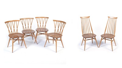 Lot 28 - Ercol: four No. 376 Windsor latticed chairs; and two No. 369 Goldsmith Windsor chairs.