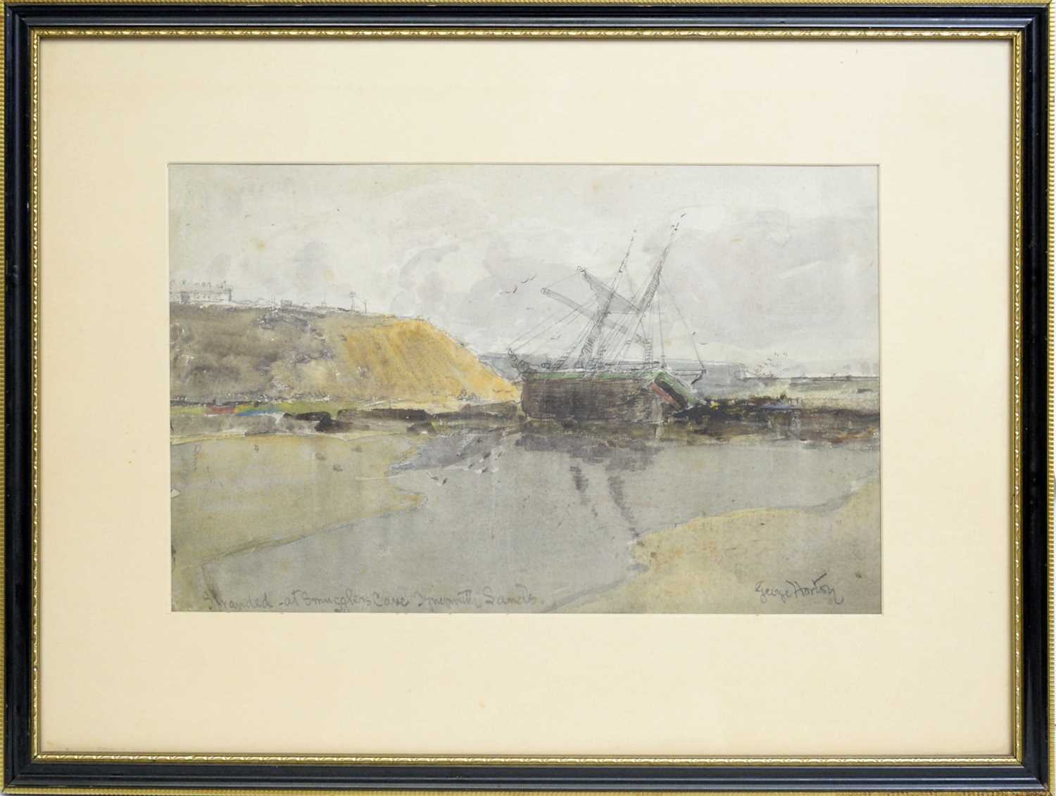 Lot 743 - George Horton - Stranded at Smugglers Cave, Tynemouth Sands | watercolour