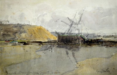 Lot 743 - George Horton - Stranded at Smugglers Cave, Tynemouth Sands | watercolour