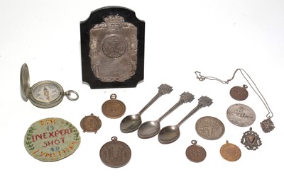 Lot 189 - A selection of trophy medallions; Rifle Association teaspoons; and others.