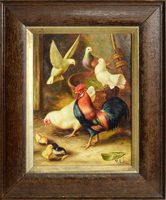 Lot 110 - Flemish School - Cockerel, Chickens, and Doves | oil