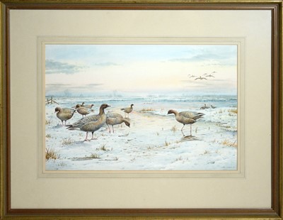 Lot 70 - Carl Donner - Winter Geese at Dawn | watercolour