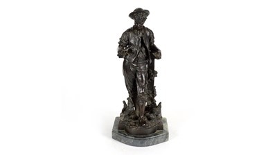 Lot 1230 - After Eutrope Bouret: a brown patinated bronze young farmer