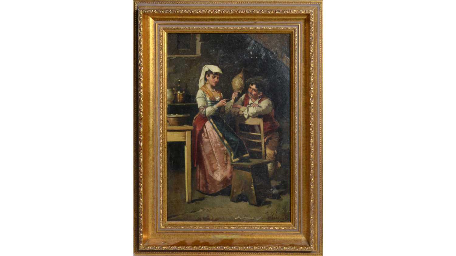 Lot 780 - Francesco Peluso - The Spinner and Her Beau | oil