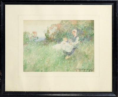Lot 19 - Victor Noble Rainbird - Reading in a Wildflower Meadow | watercolour