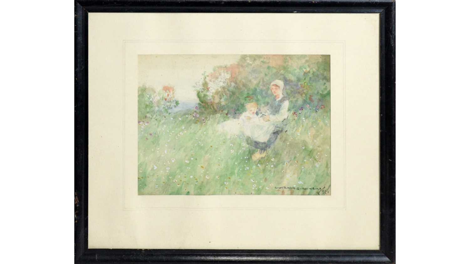 Lot 19 - Victor Noble Rainbird - Reading in a Wildflower Meadow | watercolour