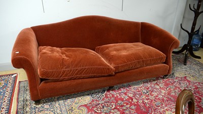 Lot 97 - A large camel back sofa by Peter Dudgeon.