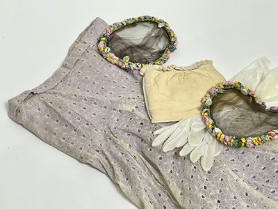 Lot 981 - An early 1950s wedding ensemble | with bridesmaids' colourful velvet flower crowns