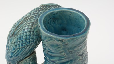 Lot 645 - Three Chinese turquoise glassed vases with pheasants