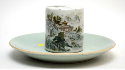 Lot 454 - A Chinese ceramic cylindrical table seal; and a Chinese circular plate