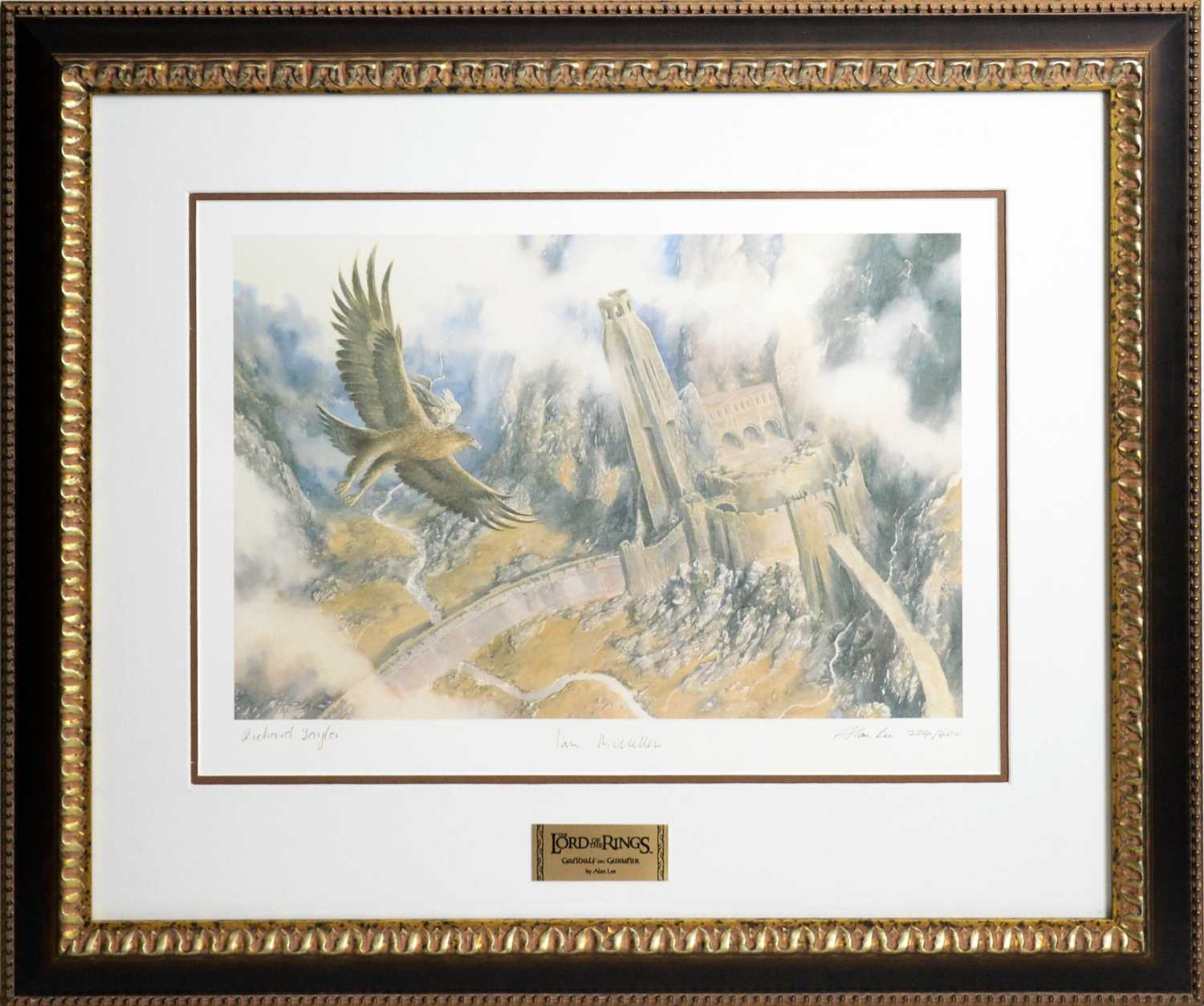 Lot 323 - After Alan Lee limited edition lithograph, Gandalf on Gwaihir over Helms Deep