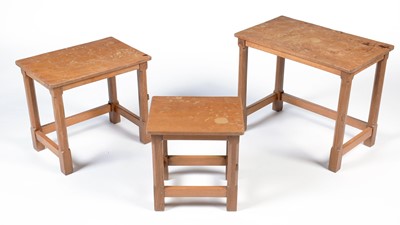 Lot 1288A - Peter "Rabbitman" Heap: an oak nest of three occasional tables.