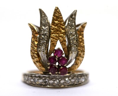 Lot 161 - A ruby and diamond ring of flame design