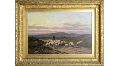 Lot 1023 - Dixon Clark Snr. - Shepherding Home the Flock at Twilight | oil