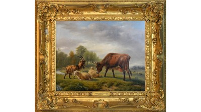 Lot 1025 - Eugène Joseph Verboeckhoven - The Meeting of the Herd | oil