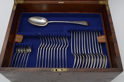 Lot 606 - An Edward VII oak canteen of silver cutlery, by Josiah Williams & Co