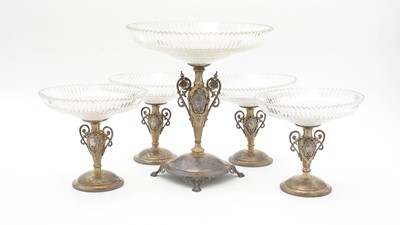 Lot 619 - A suite of German 800 standard silver-gilt and cut glass tazzas