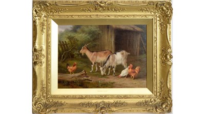 Lot 1052 - Edgar Hunt - Goats and Chickens Grazing | oil