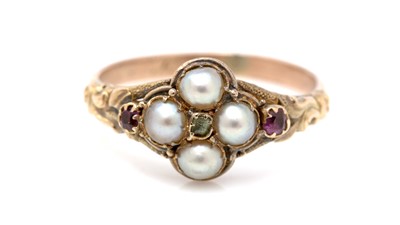Lot 483 - A Victorian pearl, diamond and ruby ring