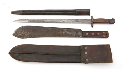 Lot 800 - A WWI British bayonet, and a WWII machete