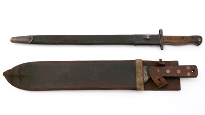 Lot 800 - A WWI British bayonet, and a WWII machete