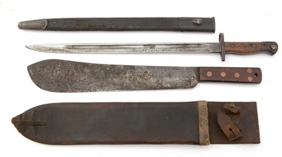 Lot 800 - A WWI British bayonet, and a WWII machete