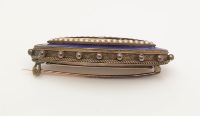 Lot 487 - A Victorian diamond, pearl and enamel brooch