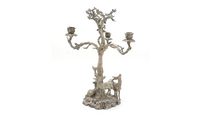Lot 551 - A Victorian plated three-branch candelabrum, by Elkington & Co