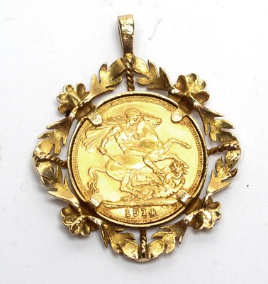Lot 108 - A George V gold sovereign, in pendant mount.