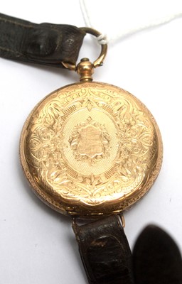 Lot 120 - A 14ct yellow gold cased fob watch (converted into wristwatch)