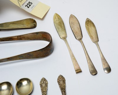 Lot 225 - A silver sauce boat; a selection of silver teaspoons, and other items