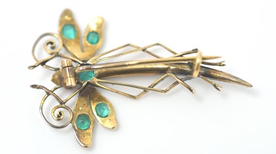Lot 492 - An emerald and pearl dragonfly brooch