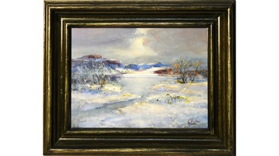 Lot 913 - Walter Holmes - Snowfall on The Whin Sill and Crag Lough | oil