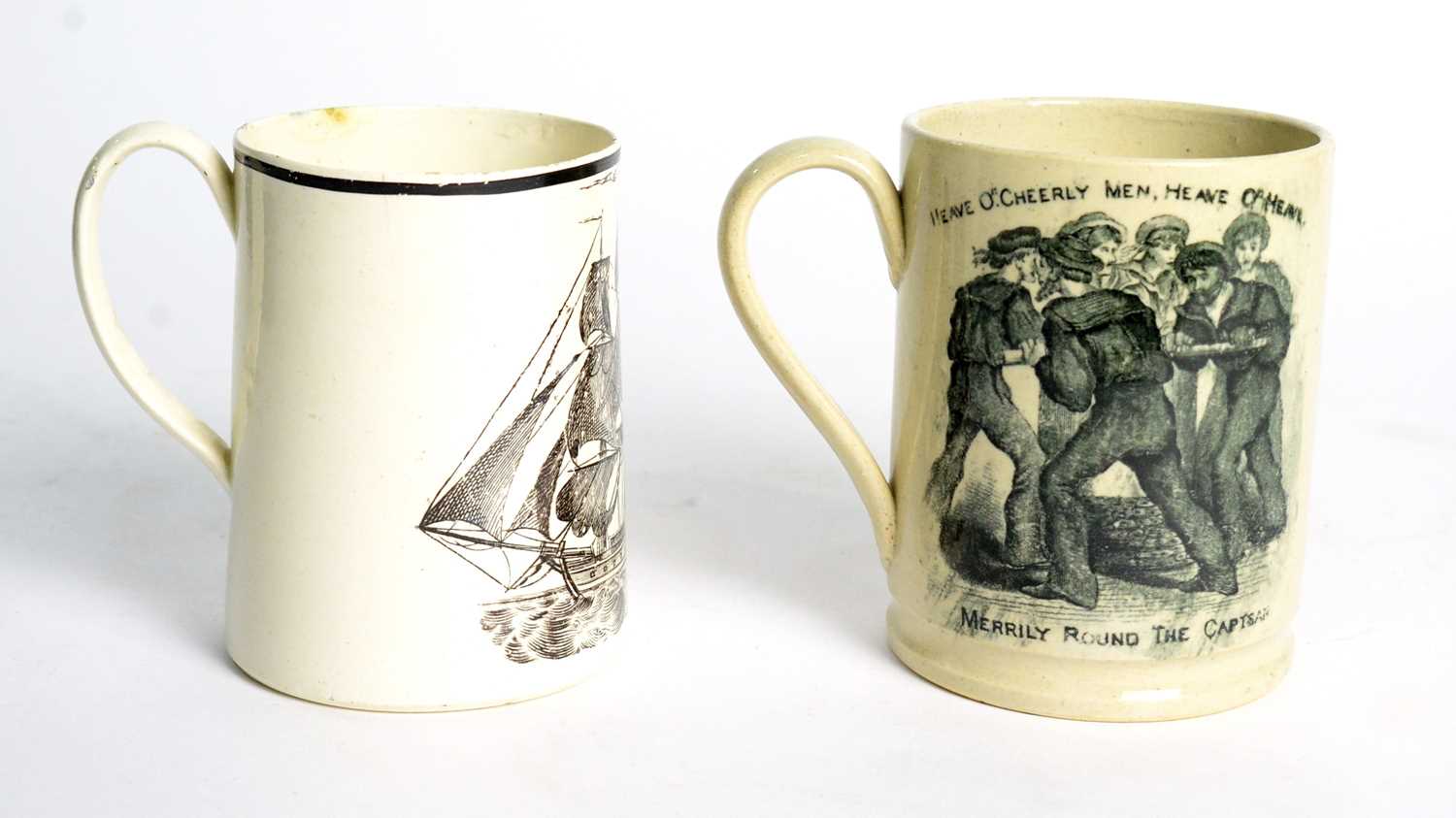 Lot 731 - Newcastle Pottery Creamware frog mug, and a Balls Deptford frog mug