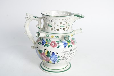 Lot 732 - Pearlware puzzle jug dated 1838