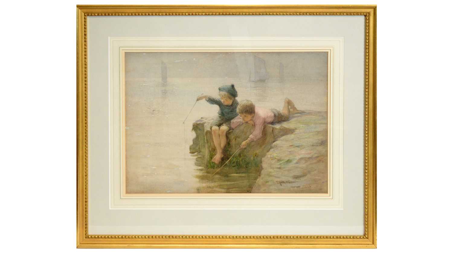 Lot 603 - Thomas Austen Brown - Two Little Boys Fishing | watercolour