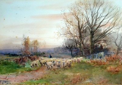 Lot 62 - Henry Charles Fox - The Dusk Sheep Drive | watercolour