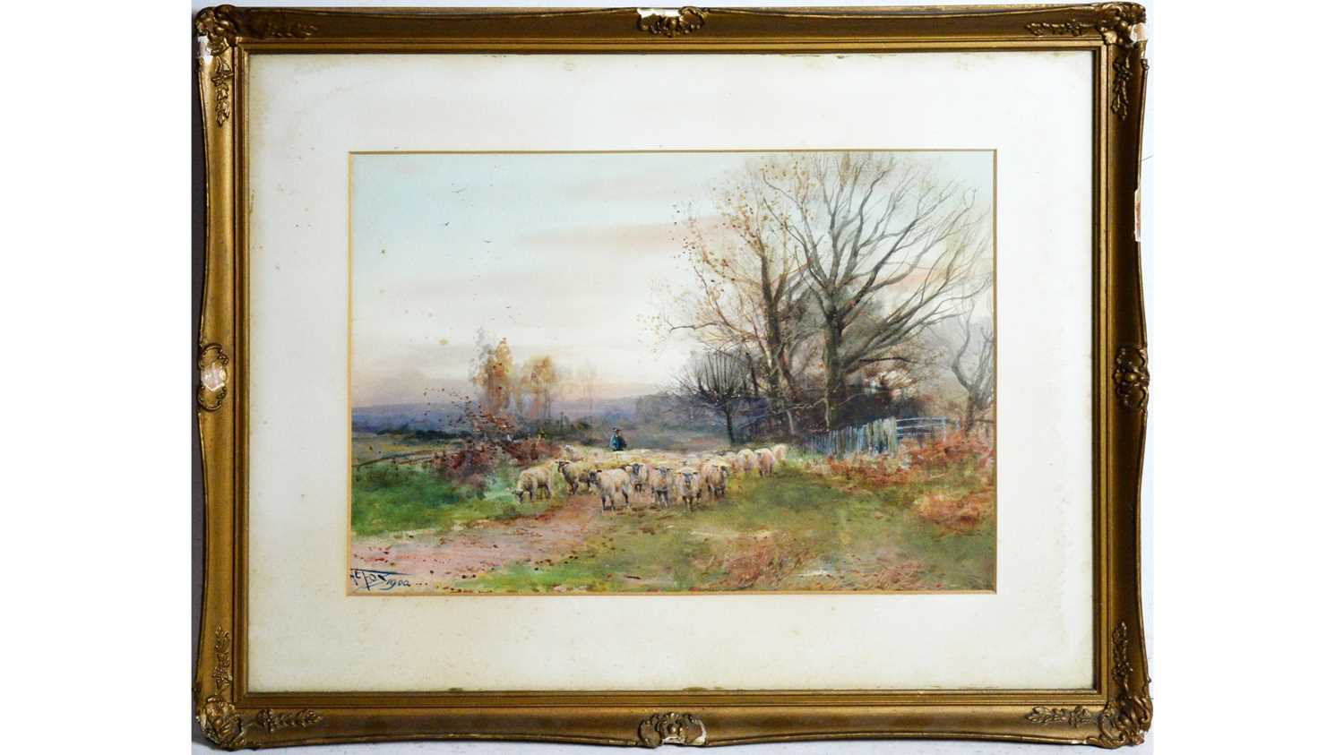 Lot 62 - Henry Charles Fox - The Dusk Sheep Drive | watercolour