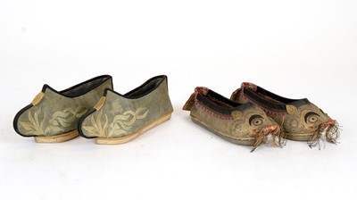 Lot 669 - Two pairs of Chinese silk shoes