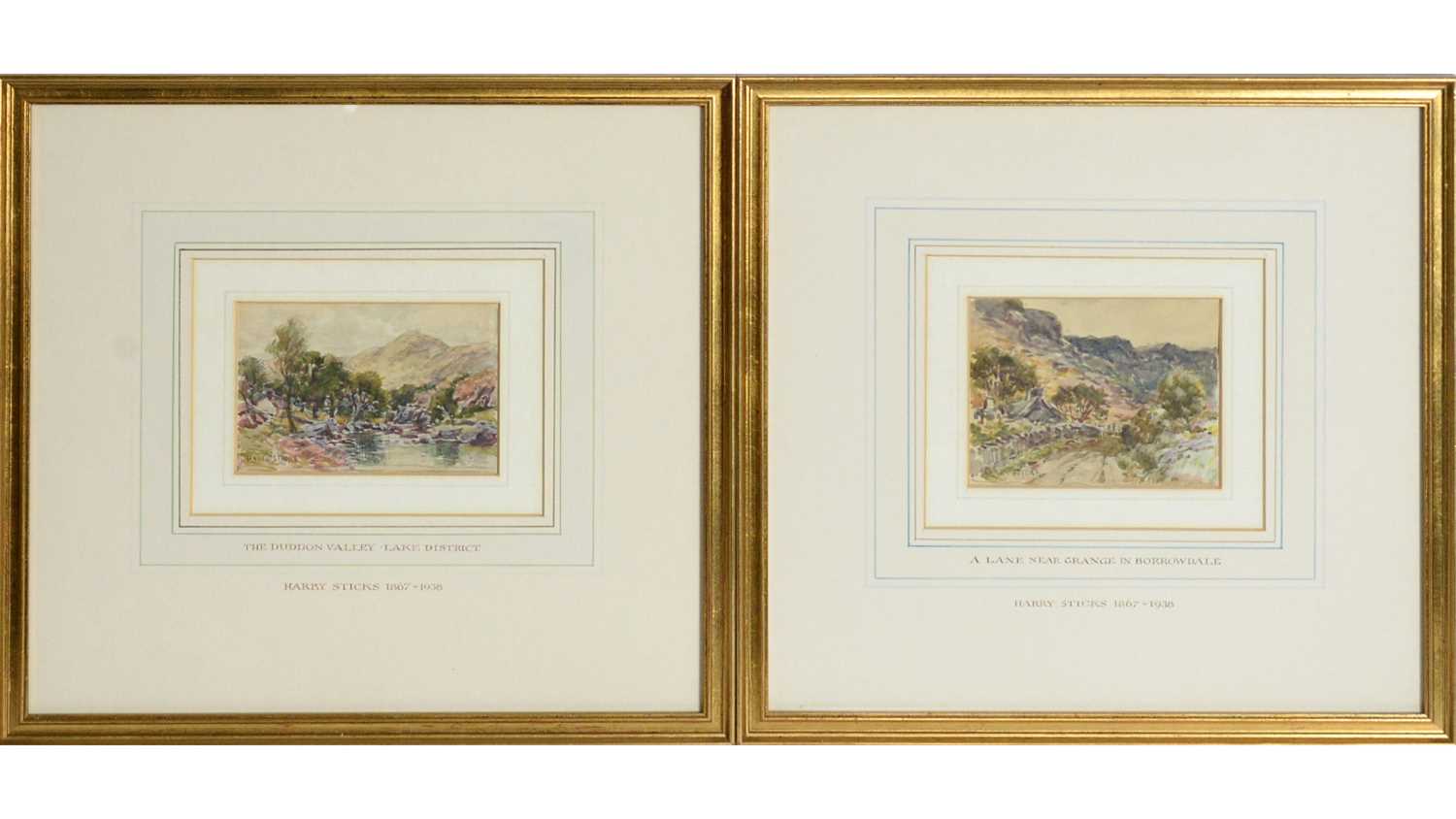 Lot 871 - Harry James Sticks - A Lane in Borrowdale, and The Duddon Valley, Lake District | watercolour
